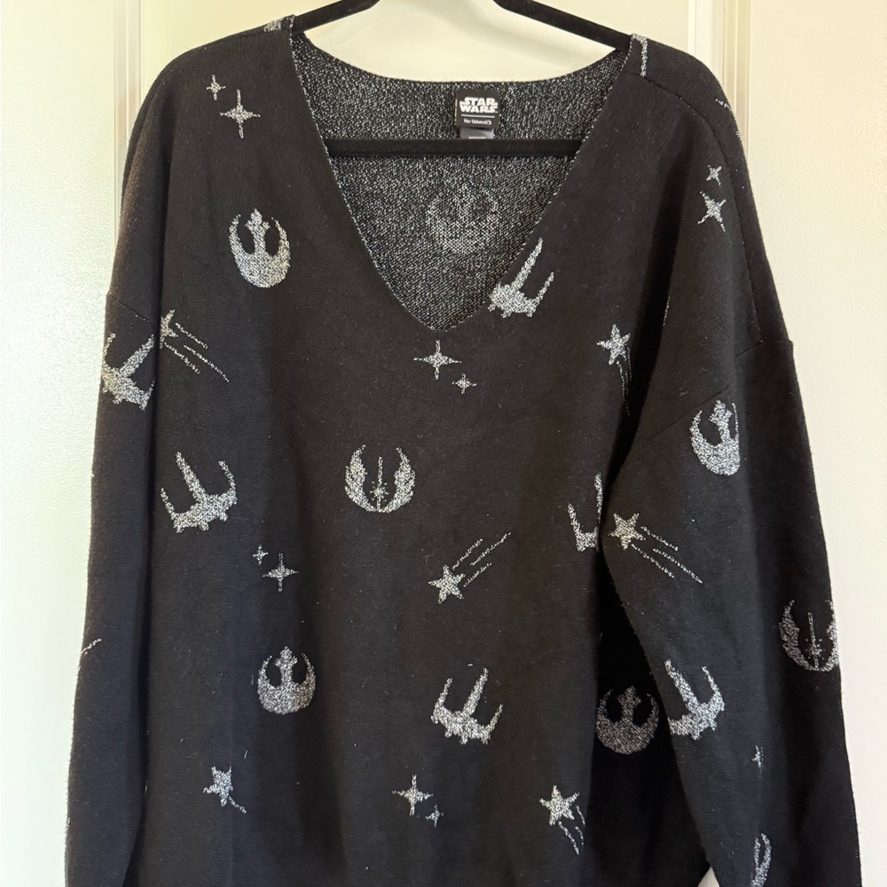 Her Universe Black V-Neck Sweater with Silver Star Wars Motifs